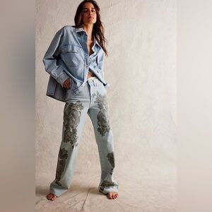Free People We The Free Tinsley Baggy High-Rise Printed Jeans Size 25